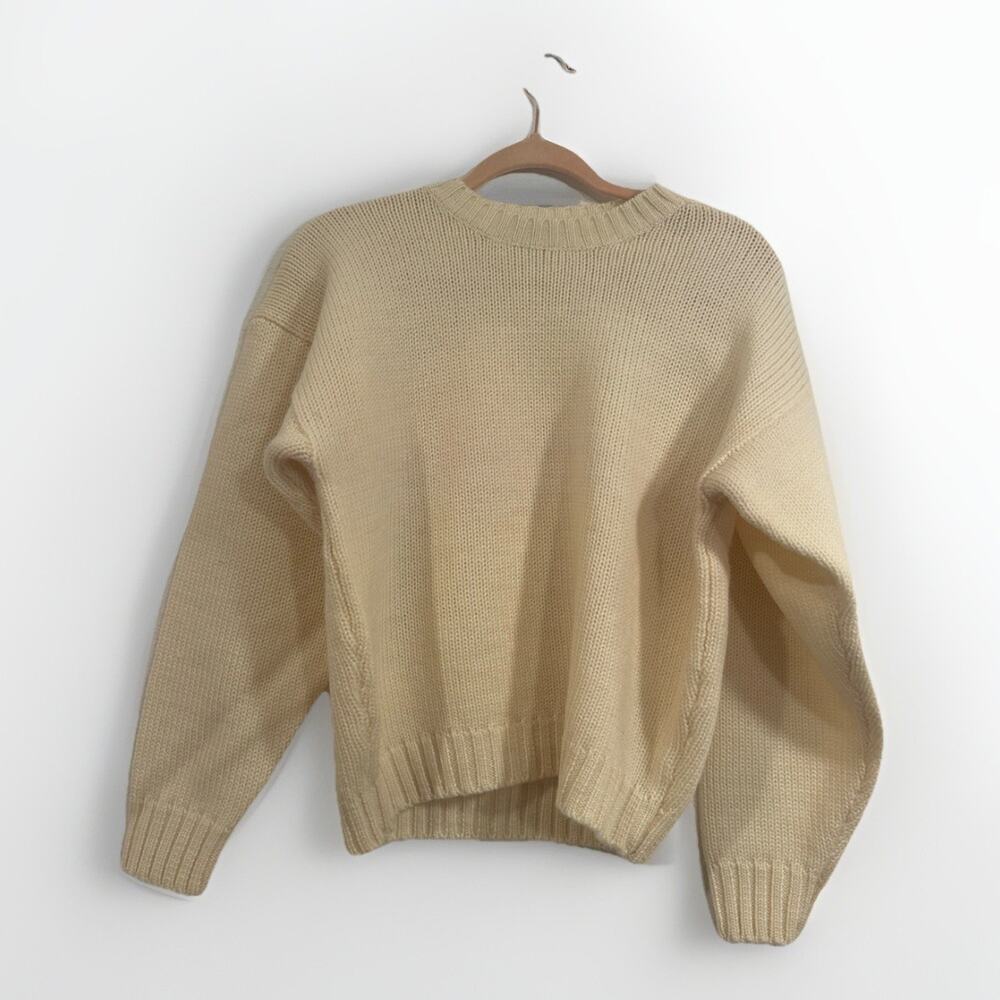 Talbots Wool Sweater Size Large Creamy Color Button Accents On Neck